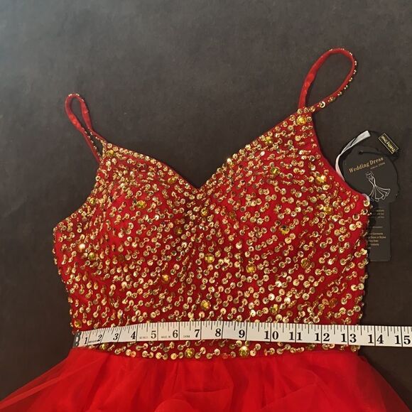 Women’s Red with Gold Sparkles Short Prom Party Dress Corset Back Size S NWT - Picture 7 of 9